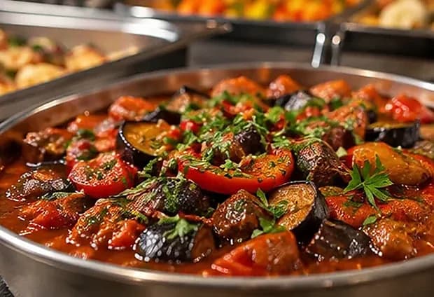 Aubergine and tomato stew — illustrative image