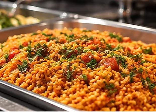 Bulgur pilaf in a serving tray — illustrative image