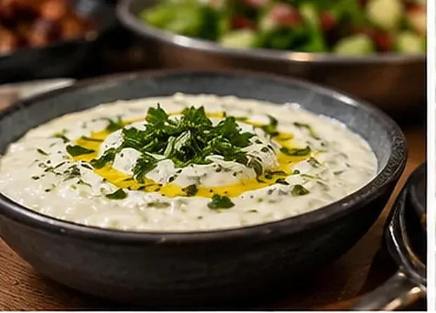Yoghurt and cucumber dip — illustrative image
