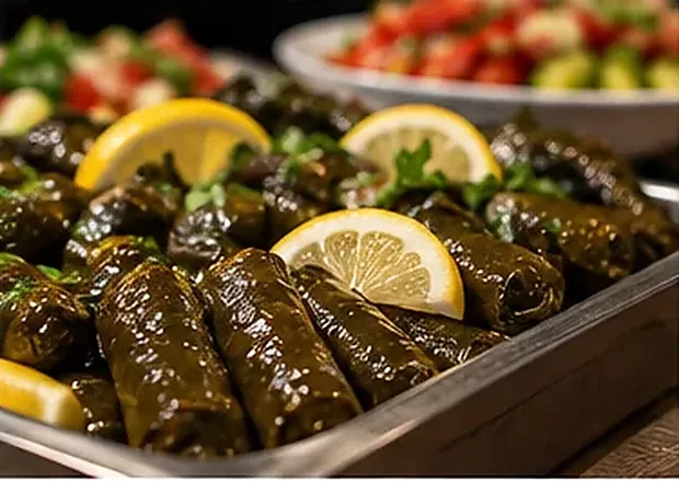 Stuffed vine leaves with lemon — illustrative image
