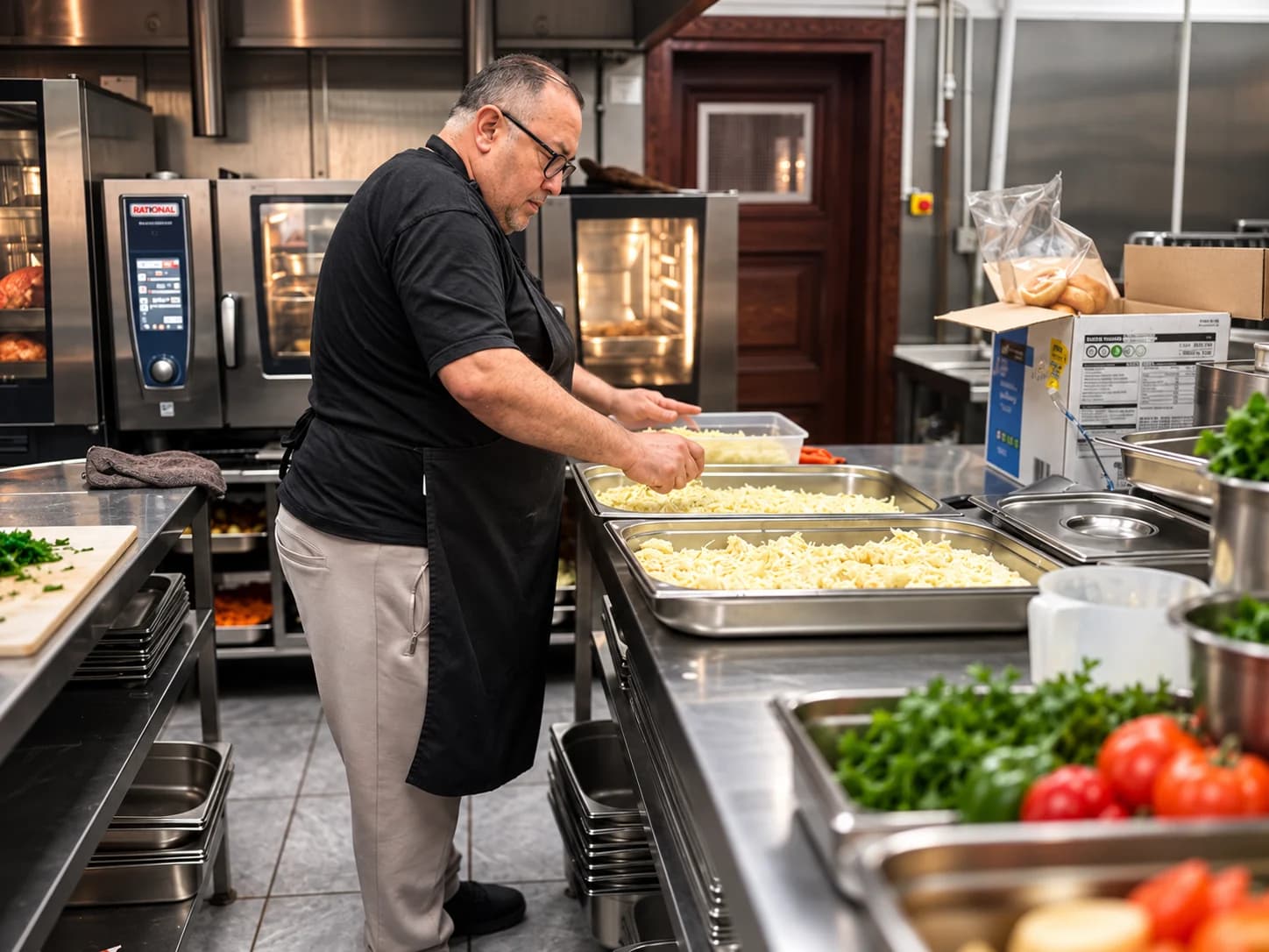Chef Ahmet preparing food in a professional kitchen